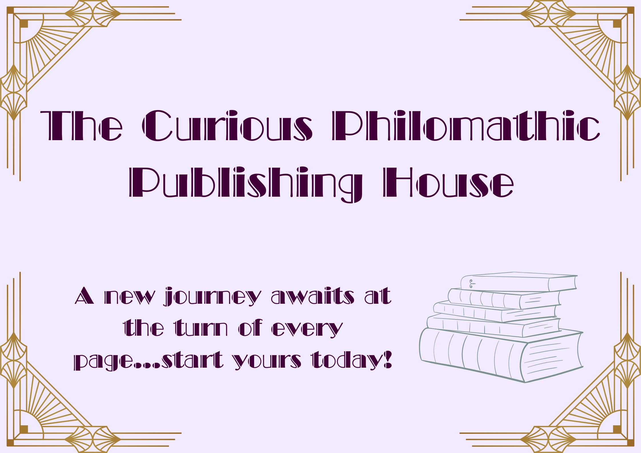 Stack of books with teacup on top, promoting The Curious Philomathic